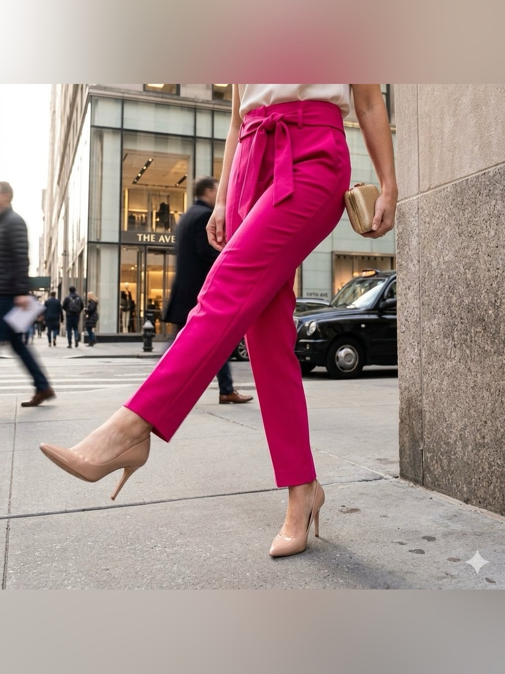 Ann Taylor Fuchsia Pink High Waisted Tie Waist Trousers Pants 2P Modern 2023